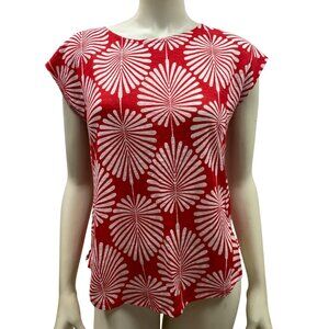 Joie Womens Red & White Linen Short Sleeve Top Floral Print Sm Nwt
